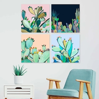 Foto 2 | Cuadro Canvas De Cactus Plantas Acuarelas Modernos Flores Color Multicolor Armazón Bastidor