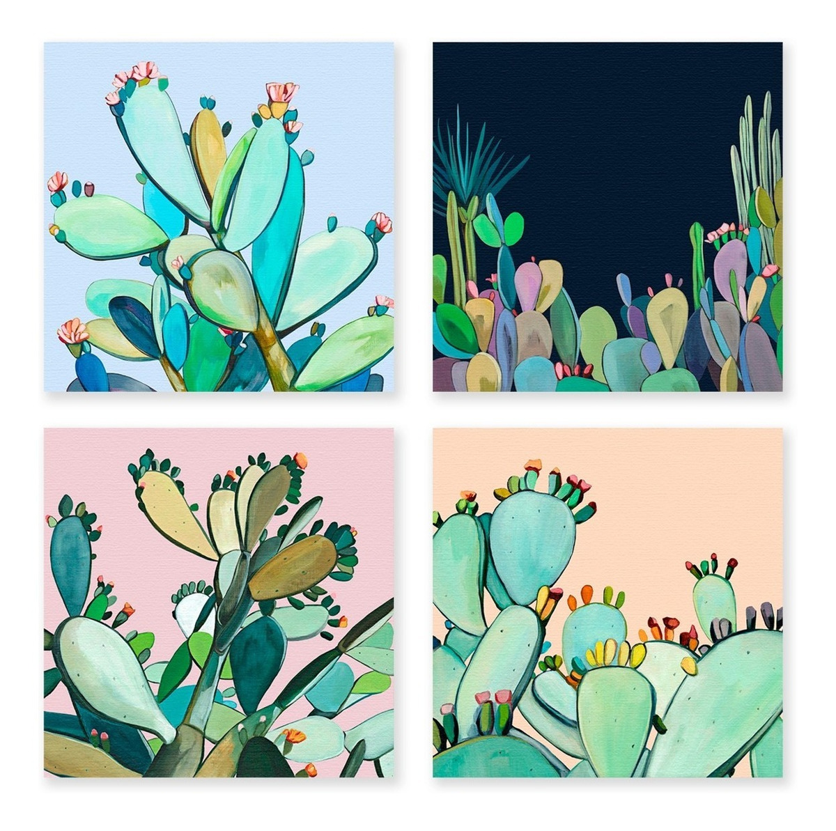 Foto 4 pulgar | Cuadro Canvas De Cactus Plantas Acuarelas Modernos Flores Color Multicolor Armazón Bastidor