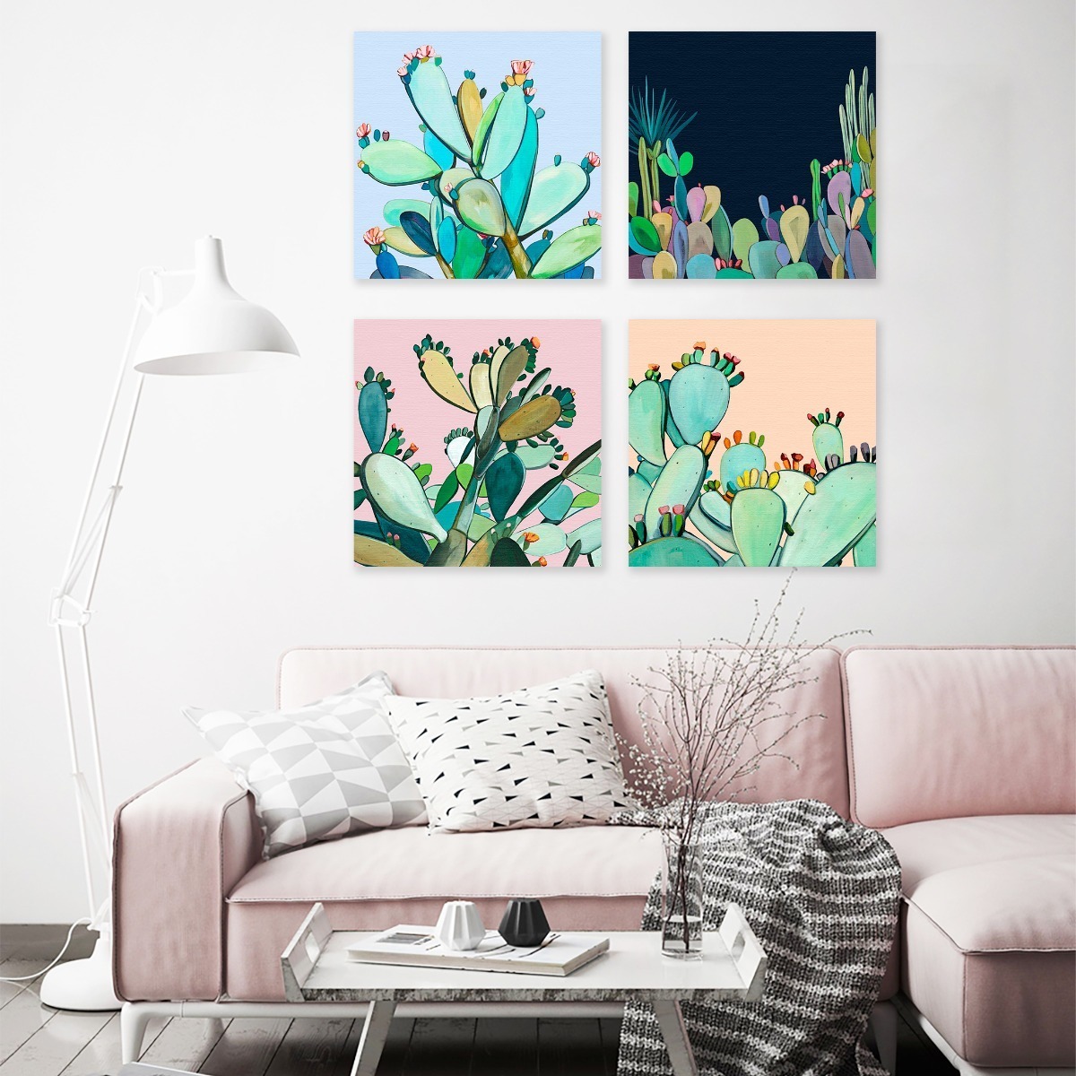 Foto 6 pulgar | Cuadro Canvas De Cactus Plantas Acuarelas Modernos Flores Color Multicolor Armazón Bastidor