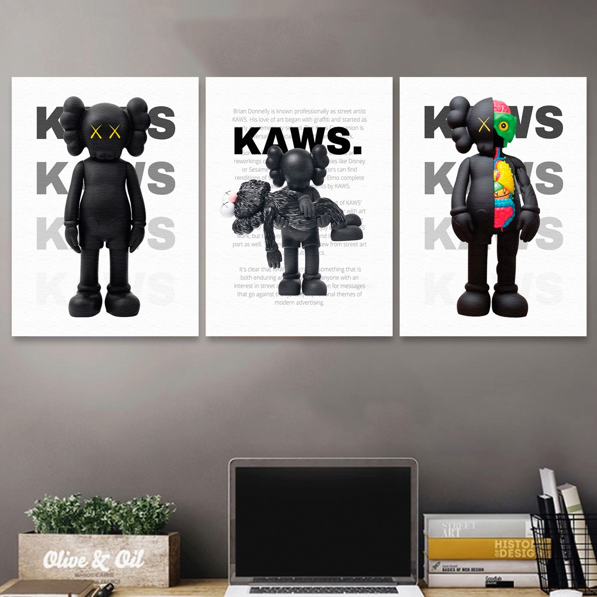 Foto 2 pulgar | Cuadros Kaws Hyperbeast Figure Minimalist Urban Set 3 Canvas