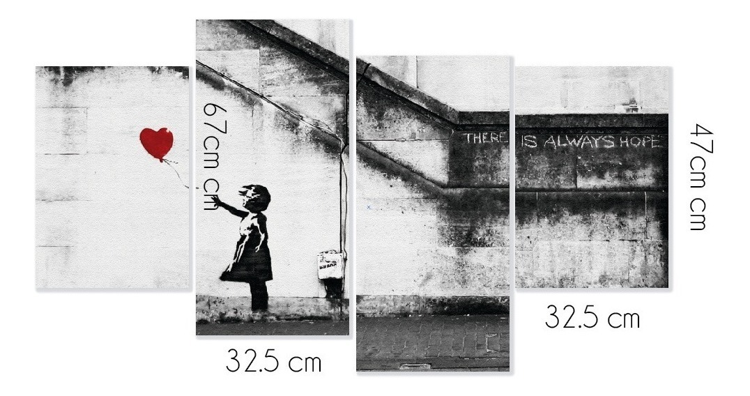 Foto 4 pulgar | Cuadro Banksy Girl Red Balloon Arte Moderno  Lienzo Canvas Color Gris