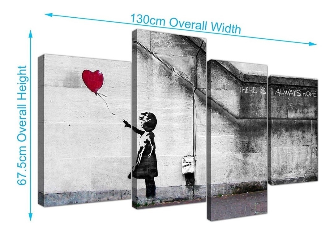 Foto 5 pulgar | Cuadro Banksy Girl Red Balloon Arte Moderno  Lienzo Canvas Color Gris