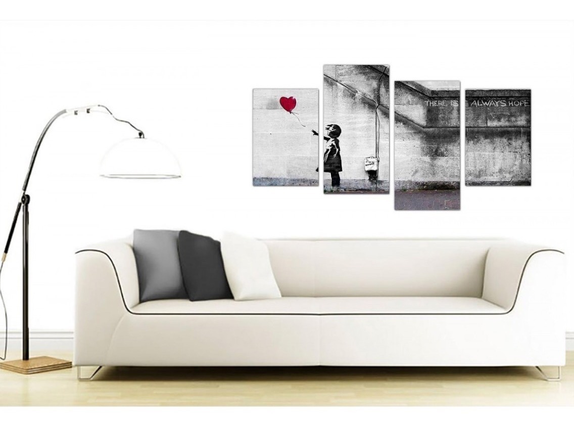Foto 6 pulgar | Cuadro Banksy Girl Red Balloon Arte Moderno  Lienzo Canvas Color Gris