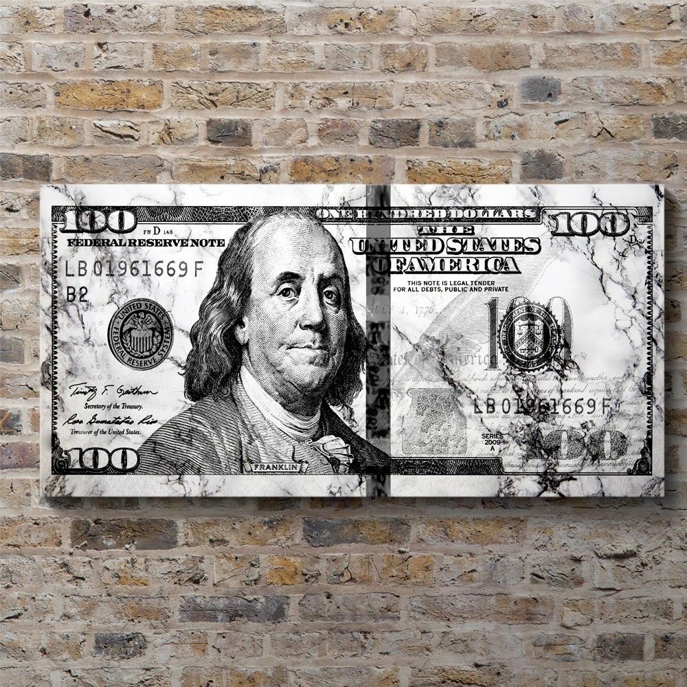 Foto 5 pulgar | Cuadro Decorativo Billete 100 Dolares En Canvas Con Bastidor Color Mármol