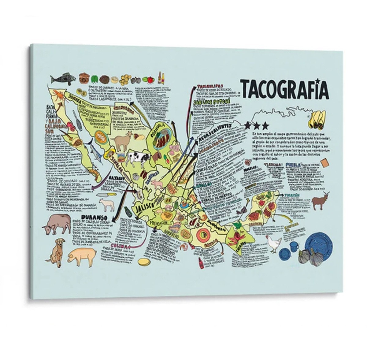 Foto 2 pulgar | Cuadro Canvas Tacografía Mapa México Tacos Decoración