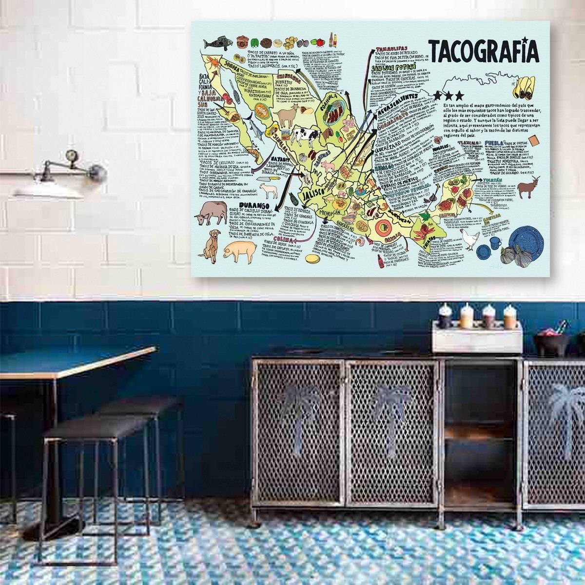Foto 3 pulgar | Cuadro Canvas Tacografía Mapa México Tacos Decoración
