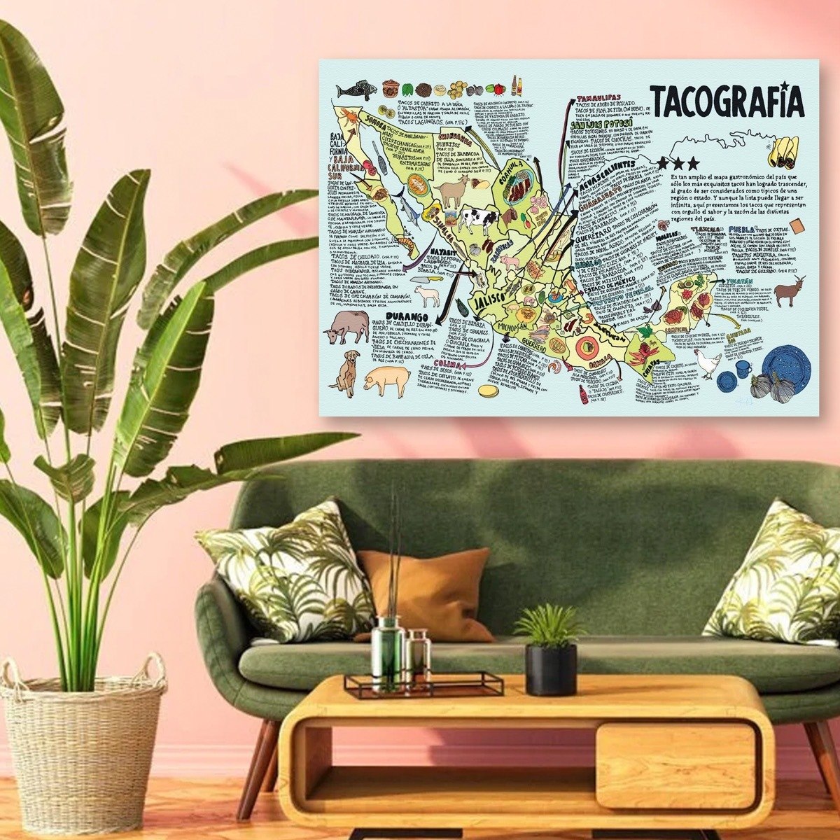 Foto 4 pulgar | Cuadro Canvas Tacografía Mapa México Tacos Decoración