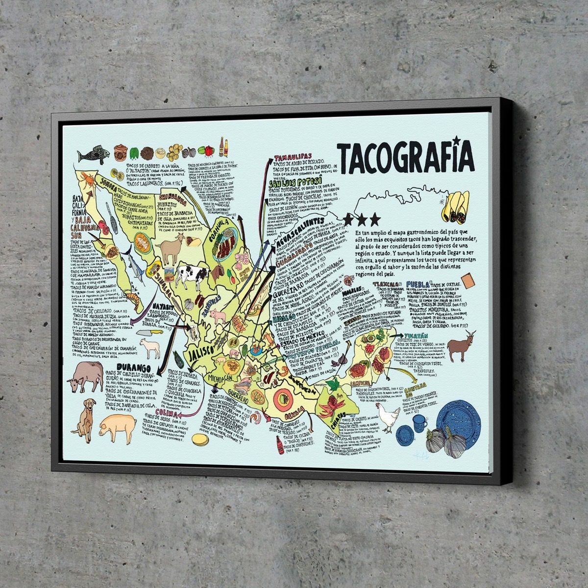 Foto 5 pulgar | Cuadro Canvas Tacografía Mapa México Tacos Decoración