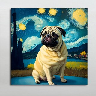 Foto 2 | Cuadro Perro Pug Noche Estrellada Canvas Grueso 60x60cm Sala