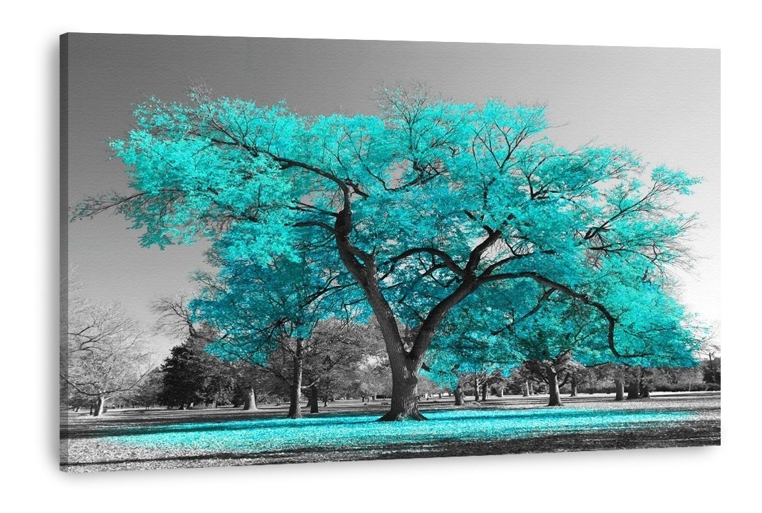Foto 2 pulgar | Cuadro Moderno Arbol Turquesa Azul Canvas 120x90 Grande Armazón Bastidor De Madera