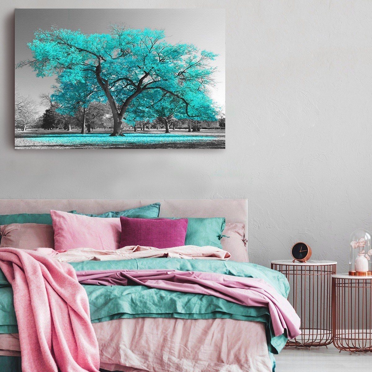 Foto 2 | Cuadro Moderno Arbol Turquesa Azul Canvas 120x90 Grande Armazón Bastidor De Madera