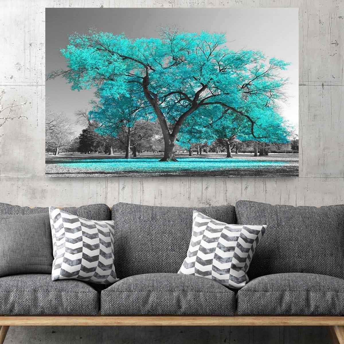 Foto 4 pulgar | Cuadro Moderno Arbol Turquesa Azul Canvas 120x90 Grande Armazón Bastidor De Madera