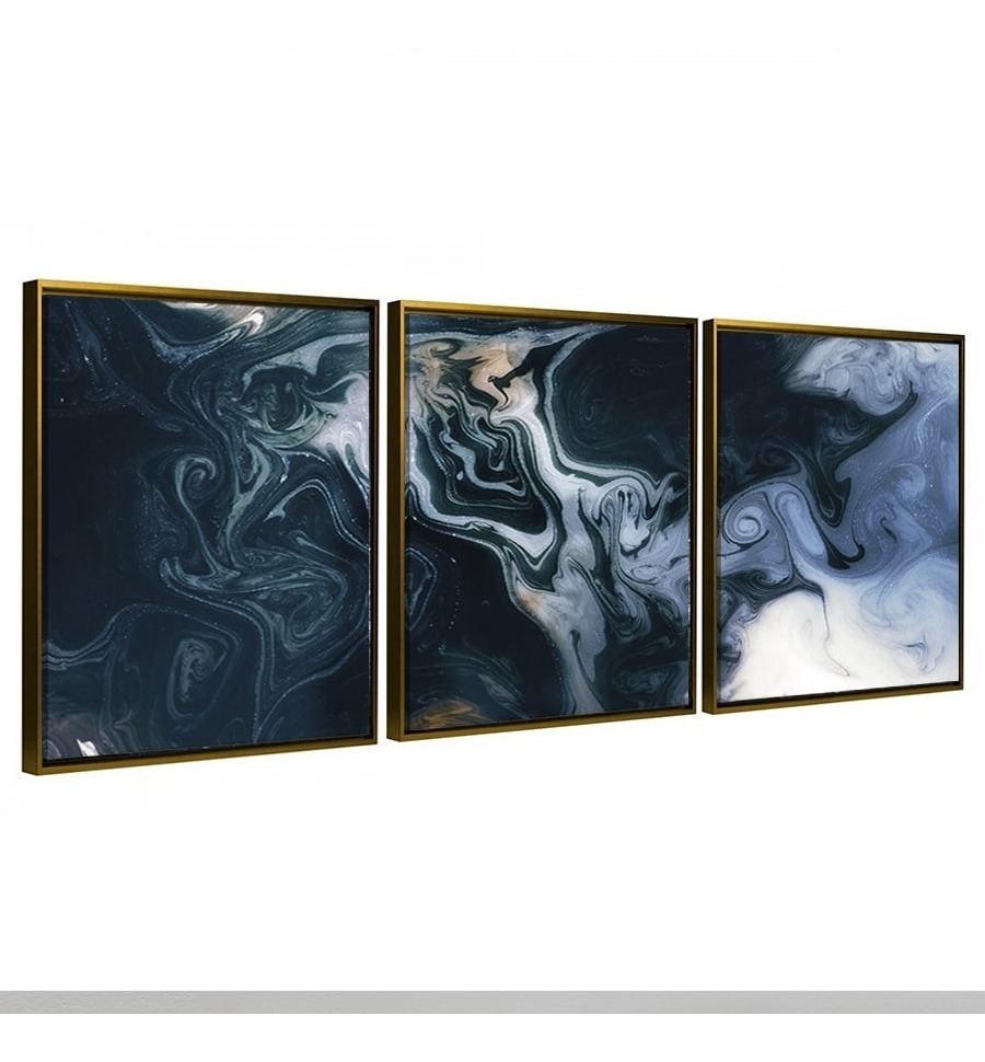 Foto 4 | Tríptico Cuadros Canvas Abstracto Azul Moderno Estilo Galeri
