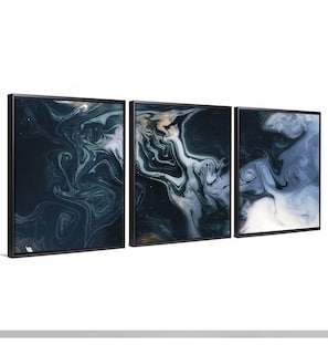 Foto 5 | Tríptico Cuadros Canvas Abstracto Azul Moderno Estilo Galeri