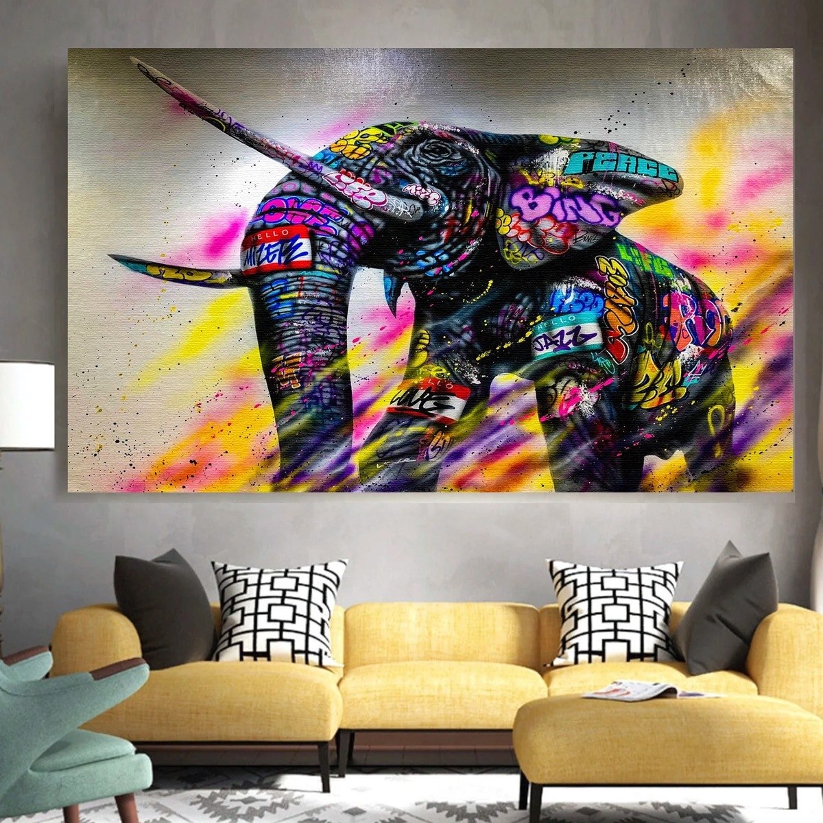 Foto 2 pulgar | Cuadro Elefante Colores Graffiti Canvas Grueso 140x90premium
