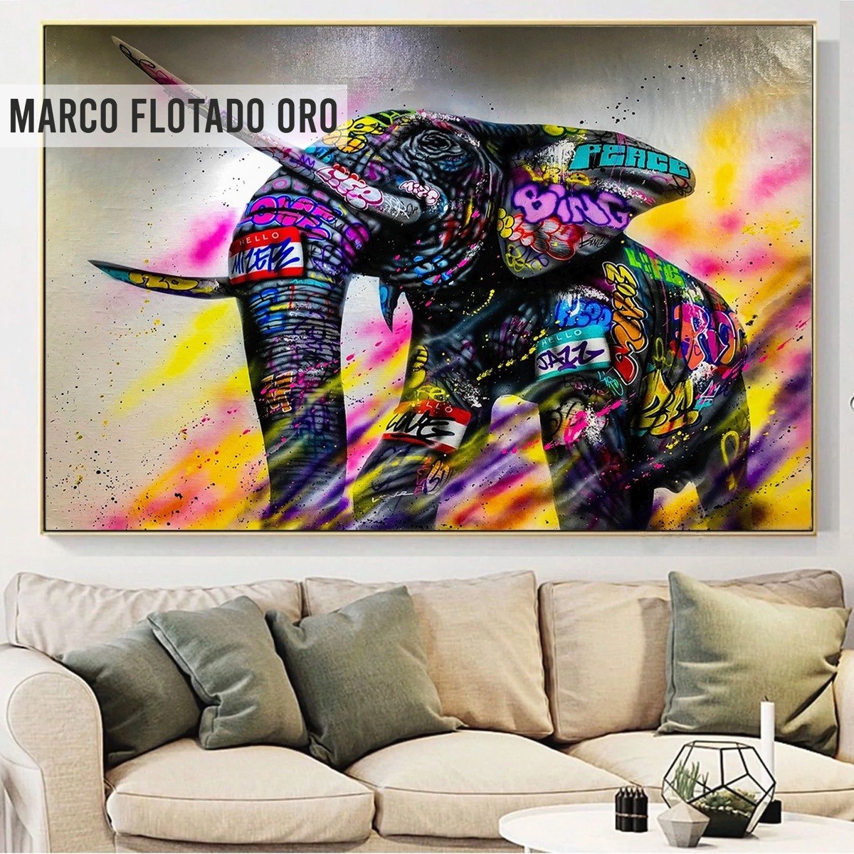 Foto 3 pulgar | Cuadro Elefante Colores Graffiti Canvas Grueso 140x90premium