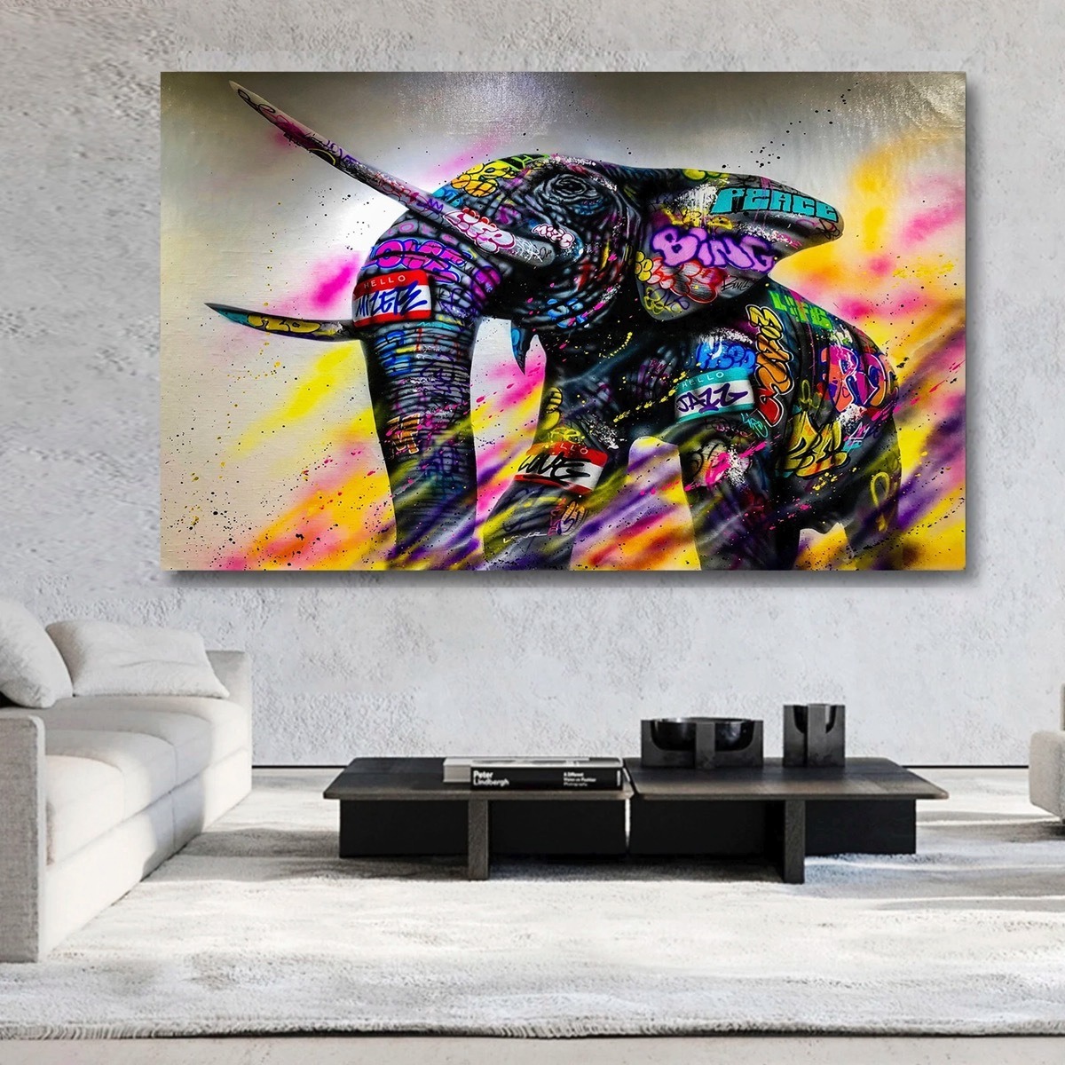 Foto 4 pulgar | Cuadro Elefante Colores Graffiti Canvas Grueso 140x90premium