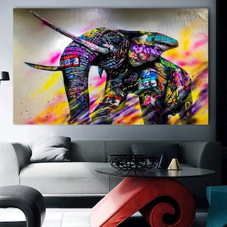 Foto 5 | Cuadro Elefante Colores Graffiti Canvas Grueso 140x90premium