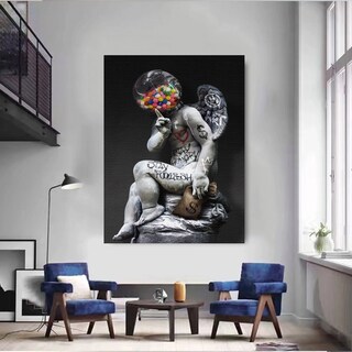Foto 4 | Cuadro Estatua Ángel Moderno Graffiti Grande Canvas 120x80cm
