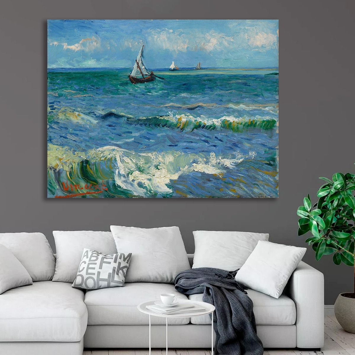 Foto 4 pulgar | Cuadro Decorativo Paisaje Tipo Oleo Del Mar Van Gogh Canvas
