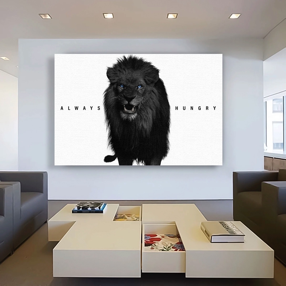 Foto 3 pulgar | Canvas Leon Always Hungry Money Oficina  140x90 Premium