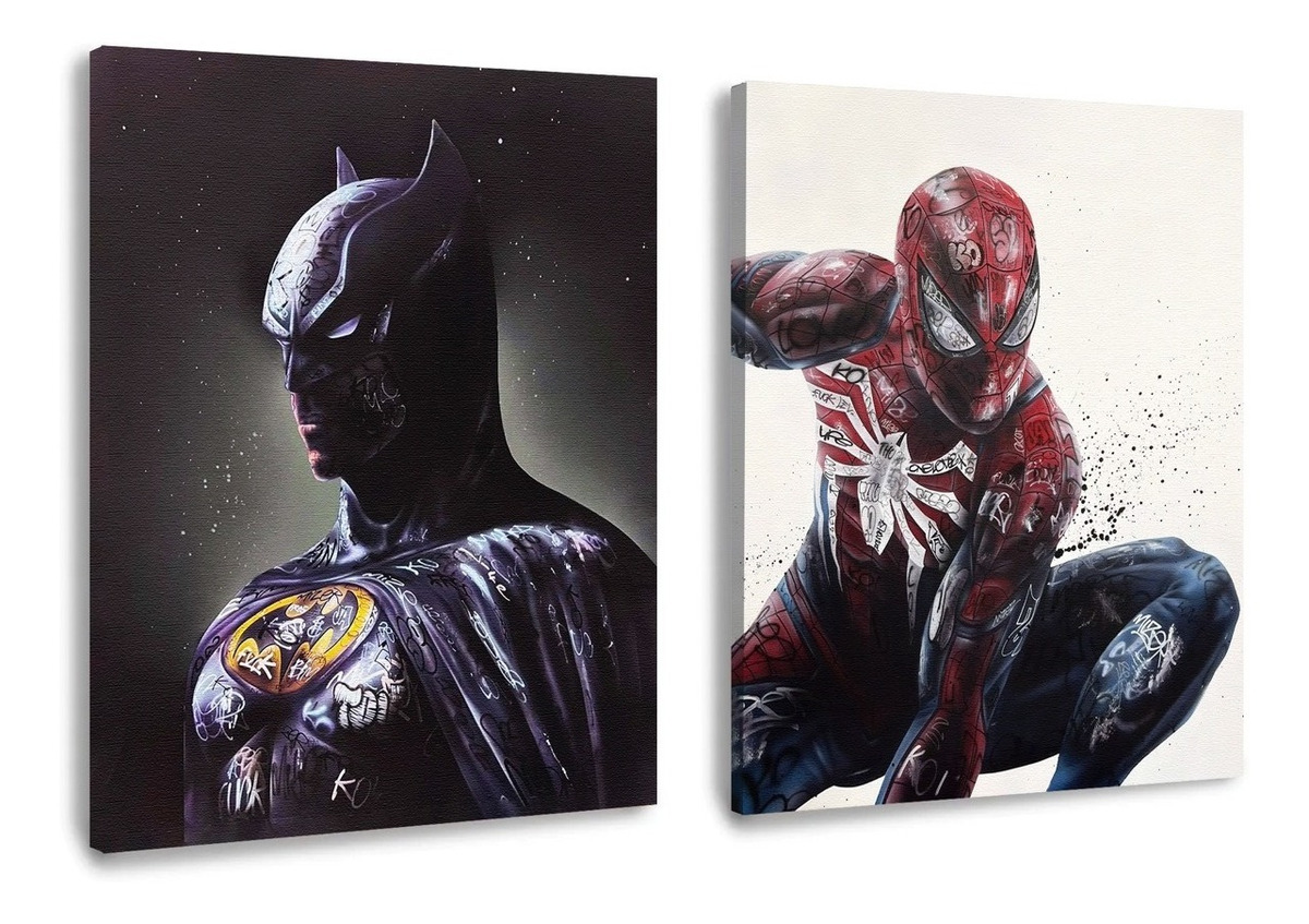 Set Cuadros Batman Spiderman Graffiti Style Canvas Artistico