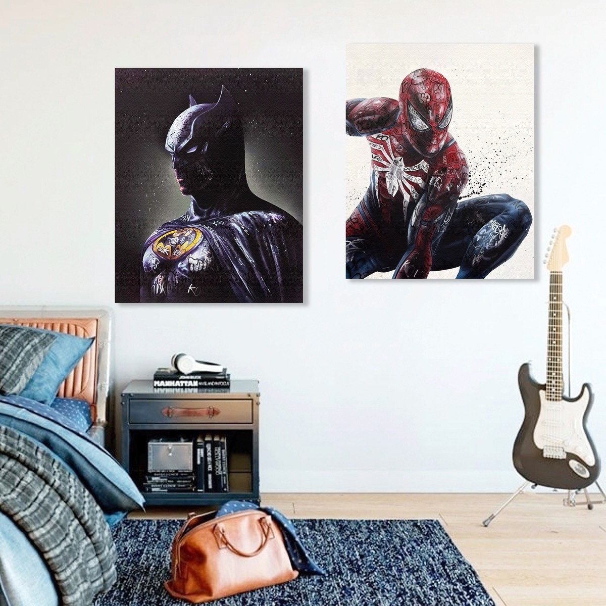 Foto 3 pulgar | Set Cuadros Batman Spiderman Graffiti Style Canvas Artistico