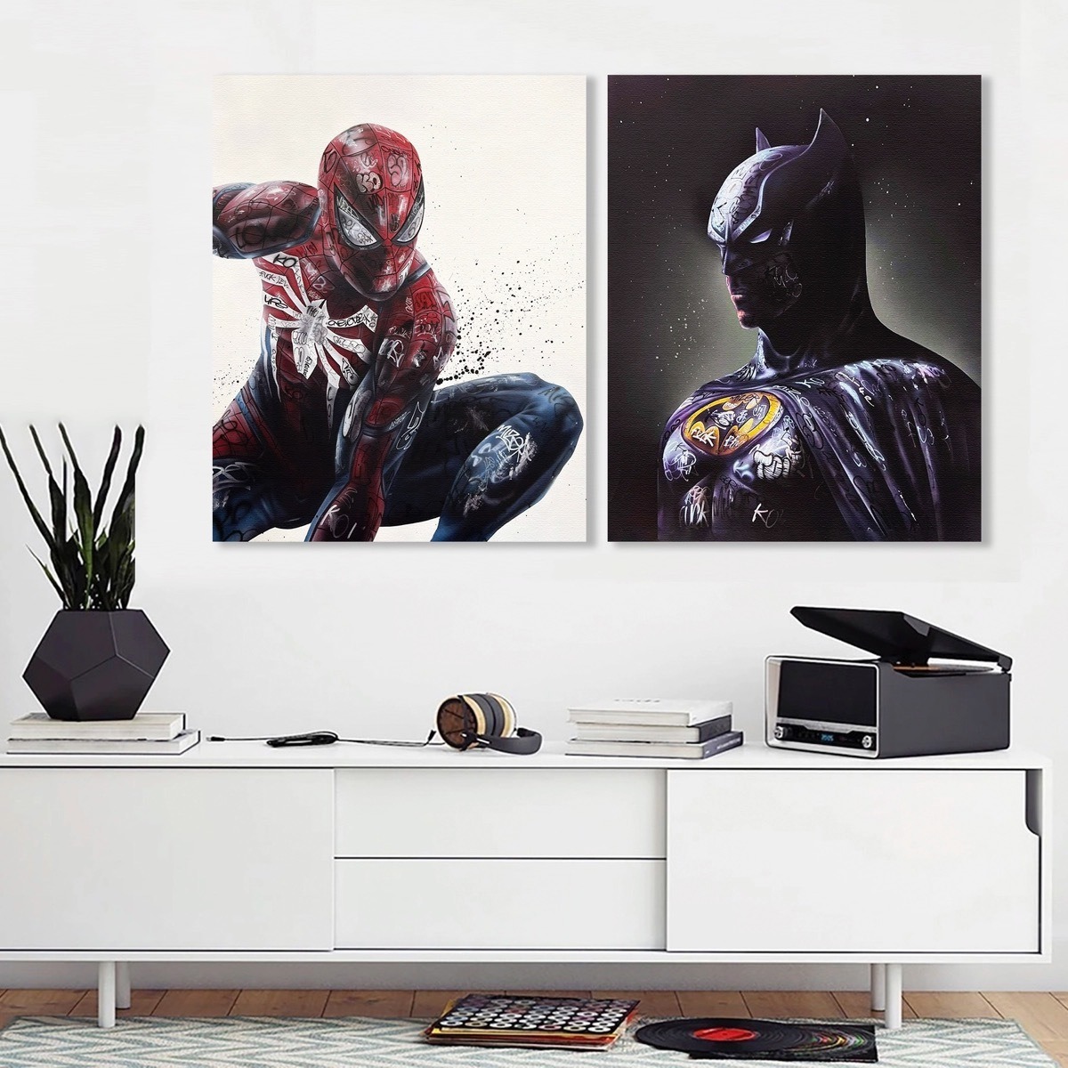Foto 4 pulgar | Set Cuadros Batman Spiderman Graffiti Style Canvas Artistico