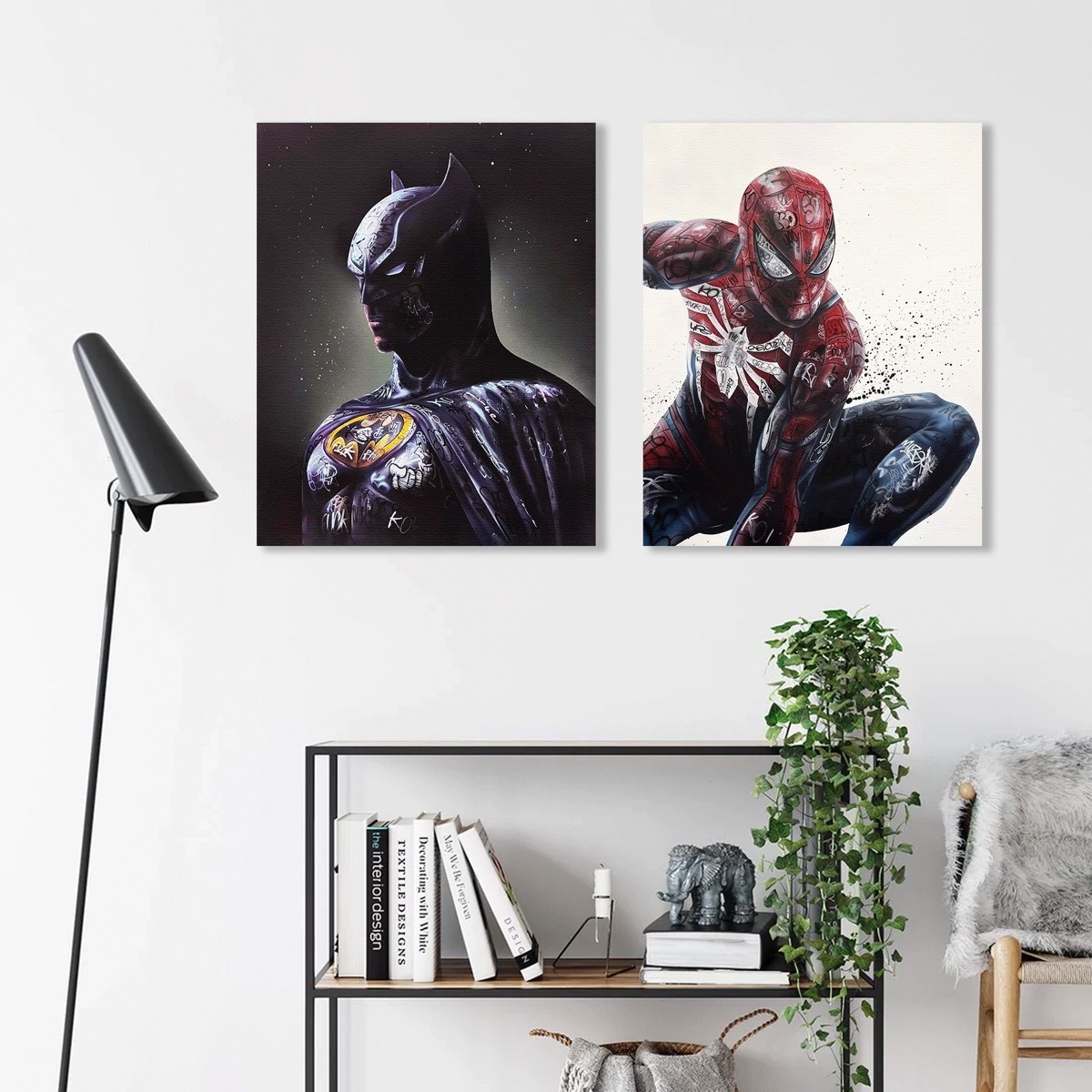 Foto 6 pulgar | Set Cuadros Batman Spiderman Graffiti Style Canvas Artistico