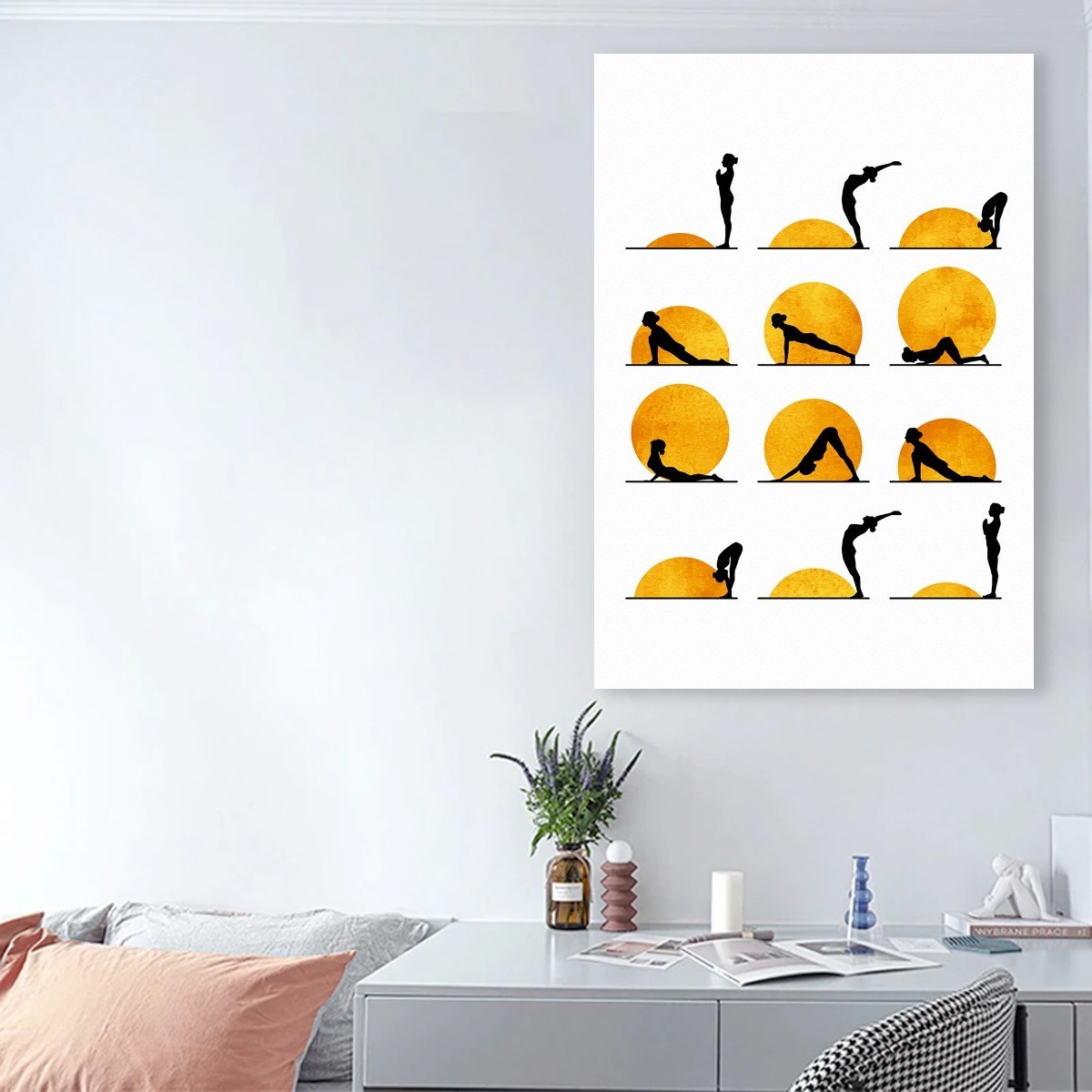 Foto 4 pulgar | Cuadro Decorativo Yoga Saludo Al Sol En Canvas Con Bastidor Color Negro Y Color Armazón Bastidor De Madera