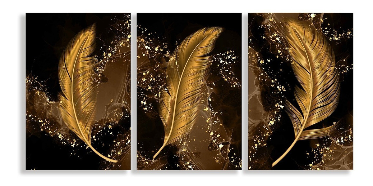 Cuadros Plumas Dorado Elegante Canvas Grueso 40x60cm