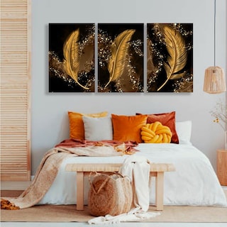 Foto 2 | Cuadros Plumas Dorado Elegante Canvas Grueso 40x60cm