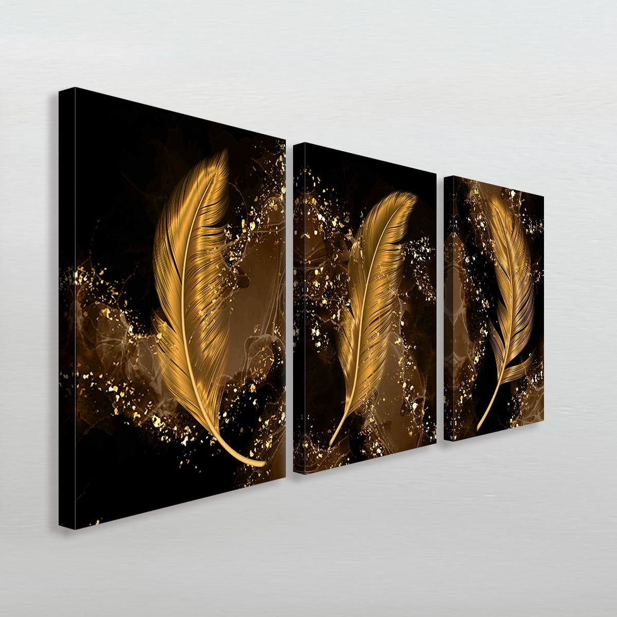 Foto 4 pulgar | Cuadros Plumas Dorado Elegante Canvas Grueso 40x60cm