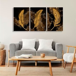 Foto 4 | Cuadros Plumas Dorado Elegante Canvas Grueso 40x60cm
