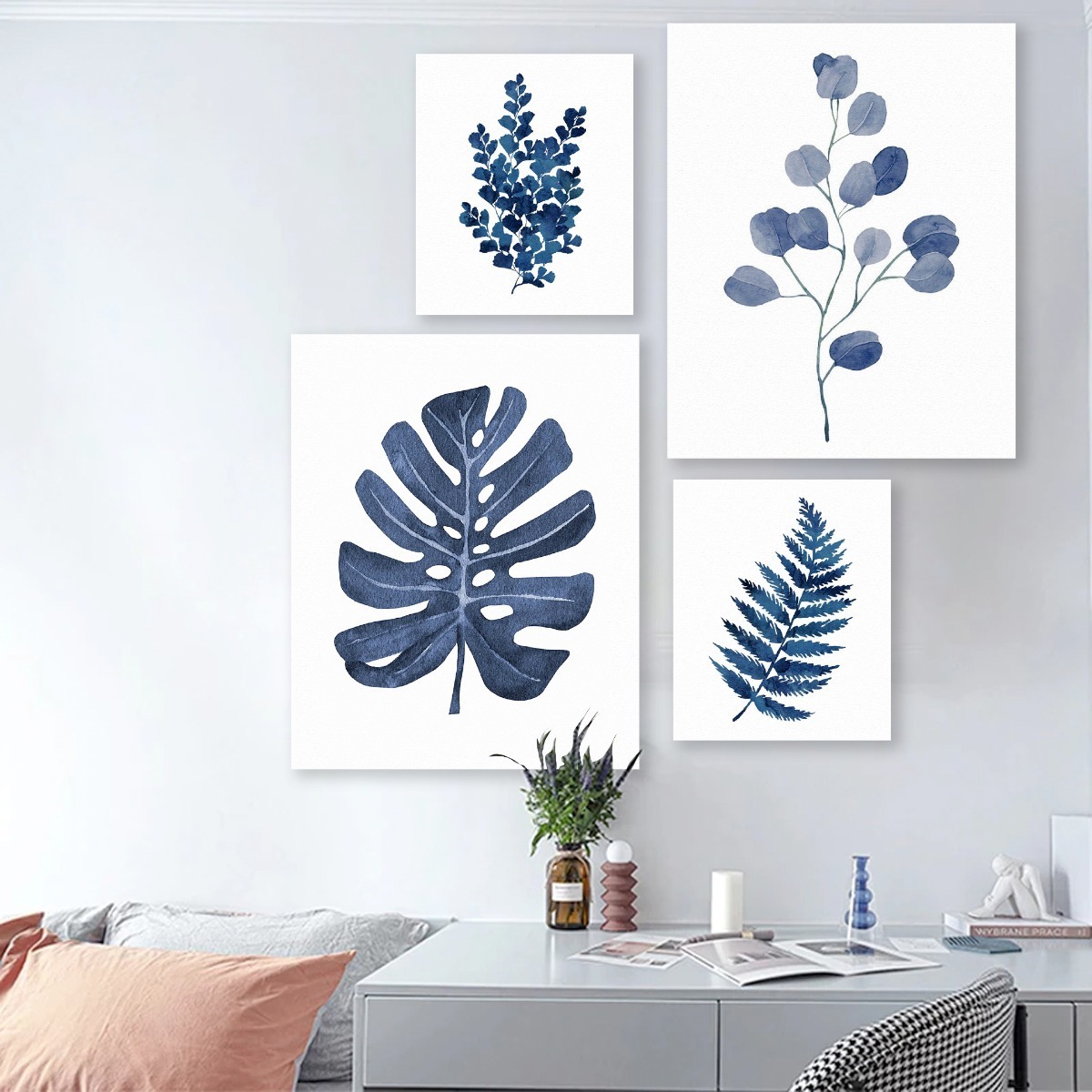 Foto 4 pulgar | Set Cuadros Decorativos Plantas Azules Minimalistas Flores