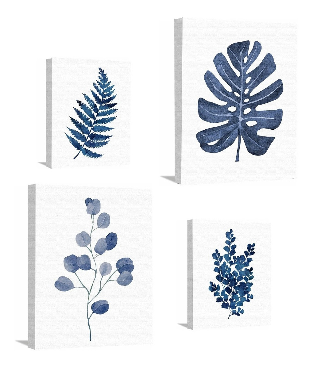 Foto 5 pulgar | Set Cuadros Decorativos Plantas Azules Minimalistas Flores