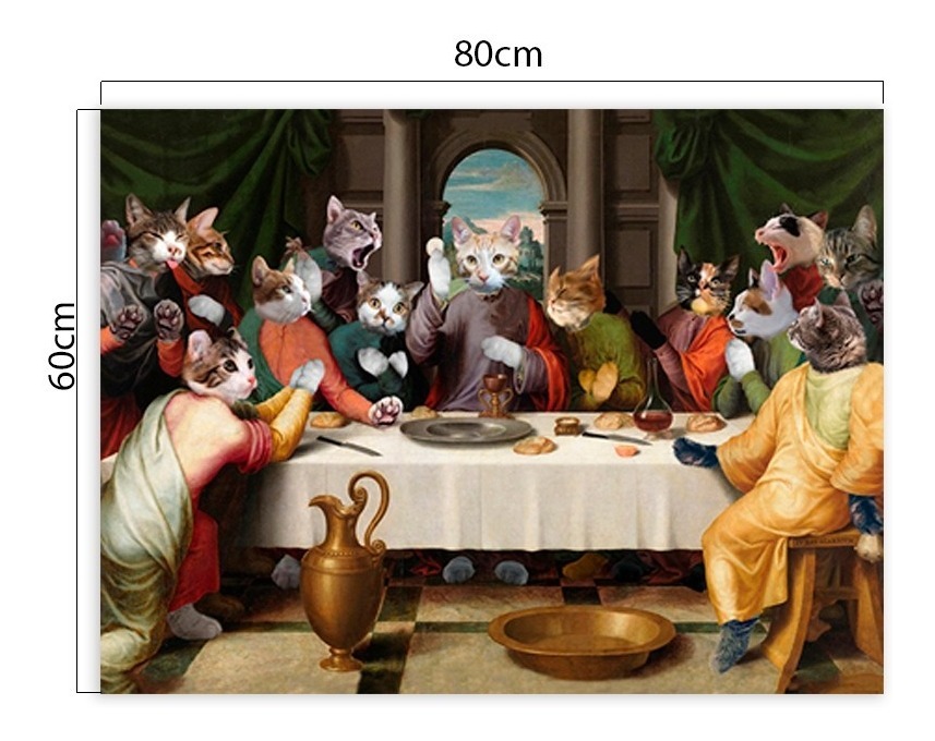 Foto 4 pulgar | Cuadro Decorativo Canvas Ultima Cena Gatos, Sala, Comedor.