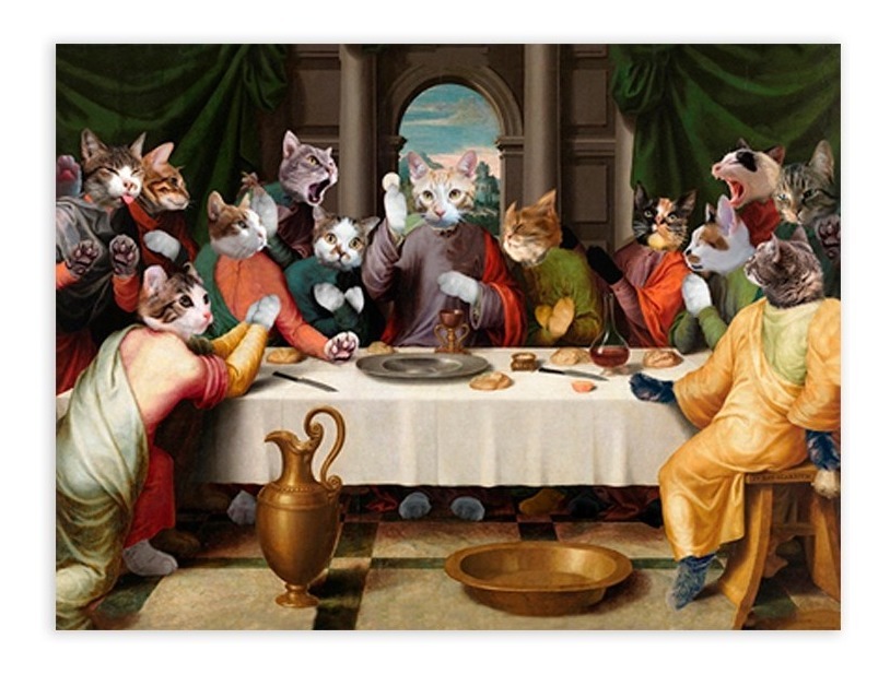 Foto 5 pulgar | Cuadro Decorativo Canvas Ultima Cena Gatos, Sala, Comedor.