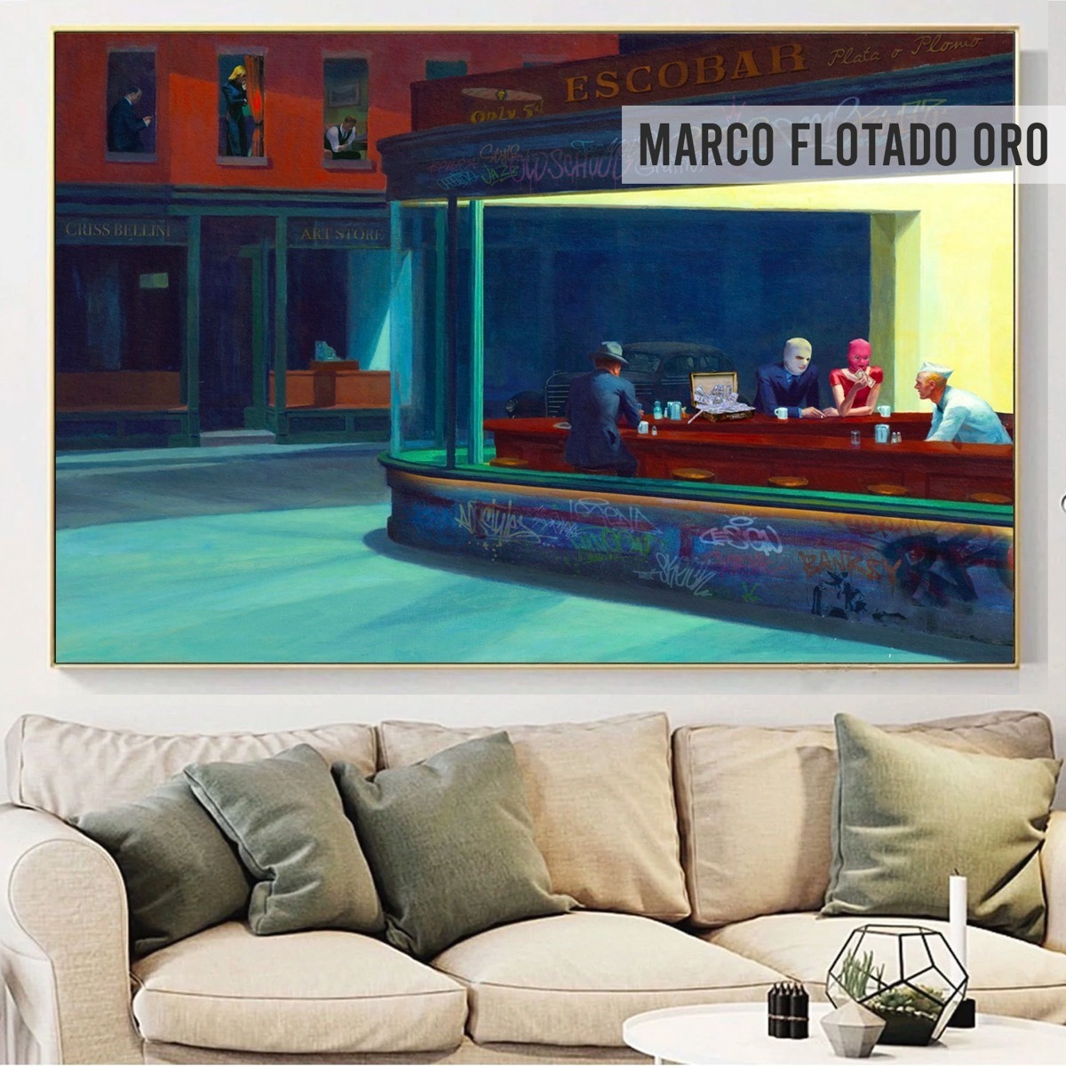 Foto 4 pulgar | Cuadro Noctambulo Edward Hopper Afterwork Grafitti Canvas