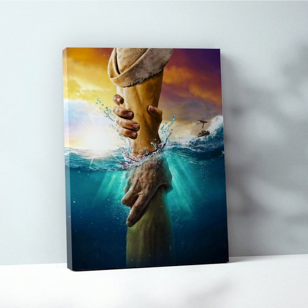 Foto 3 pulgar | Cuadros Arte Cristiano Jesús Salvador En El Mar En Canvas 4k