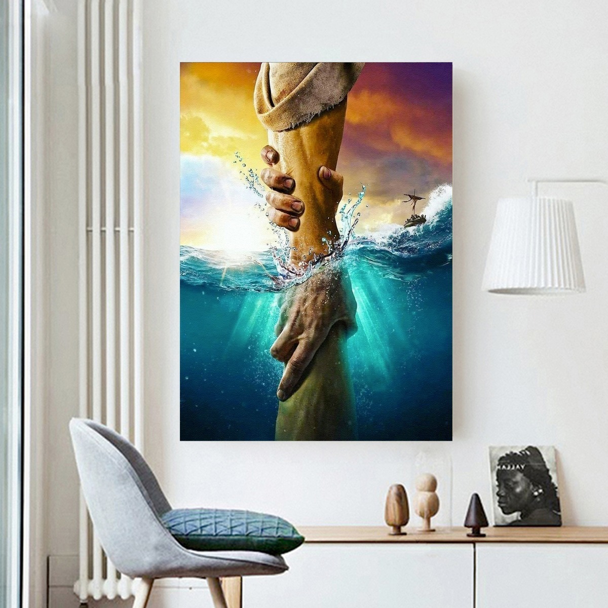 Foto 4 pulgar | Cuadros Arte Cristiano Jesús Salvador En El Mar En Canvas 4k