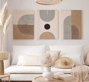 Foto 4 | 3 Cuadros Canvas Decorativos Verde Abstracto Moderno Bauhaus Armazón Bastidor