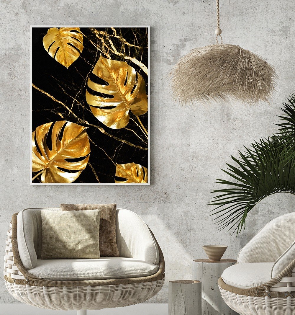 Foto 2 pulgar | Cuadro Decorativo Para Habitación Hojas Doradas Fondo Negro