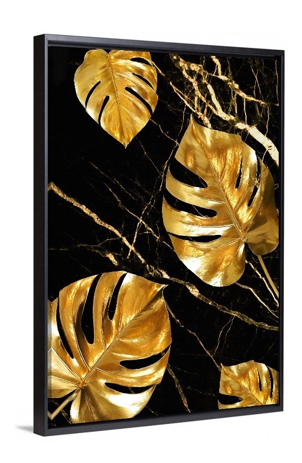 Foto 5 pulgar | Cuadro Decorativo Para Habitación Hojas Doradas Fondo Negro