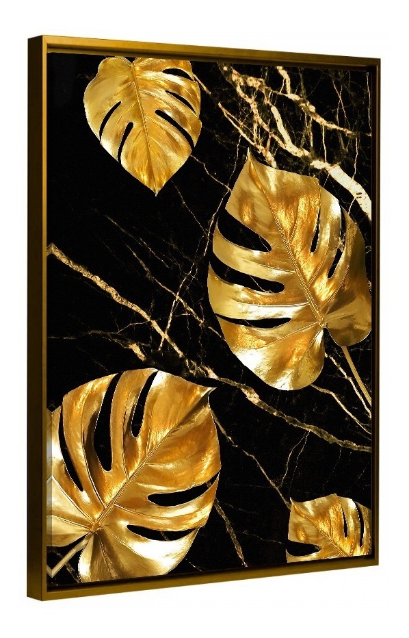 Foto 6 pulgar | Cuadro Decorativo Para Habitación Hojas Doradas Fondo Negro