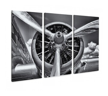 Foto 2 | Tríptico Decorativo Hélice Avión En Canvas Mate Premium Hd Color Grises Armazón Bastidor De Madera