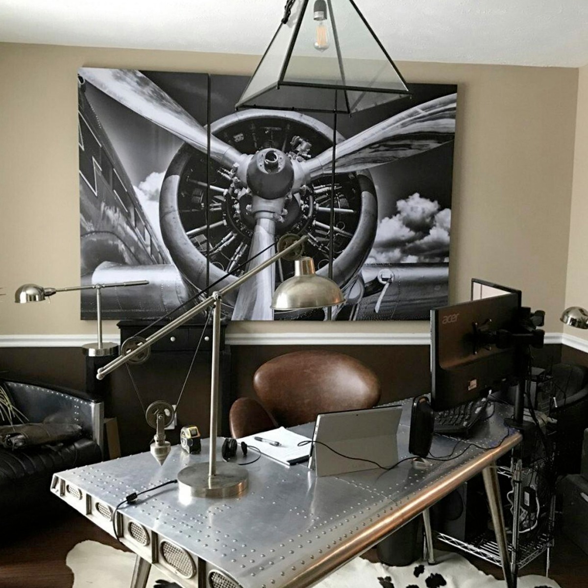 Foto 3 | Tríptico Decorativo Hélice Avión En Canvas Mate Premium Hd Color Grises Armazón Bastidor De Madera