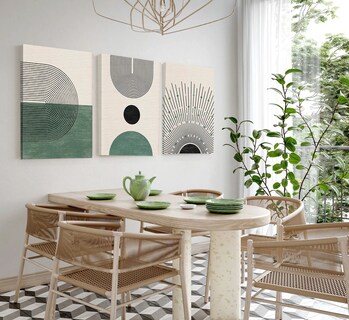 Foto 1 | 3 Cuadros Canvas Decorativos Verde Abstracto Moderno Bauhaus