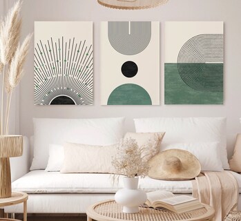 Foto 4 | 3 Cuadros Canvas Decorativos Verde Abstracto Moderno Bauhaus