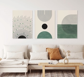 Foto 5 | 3 Cuadros Canvas Decorativos Verde Abstracto Moderno Bauhaus